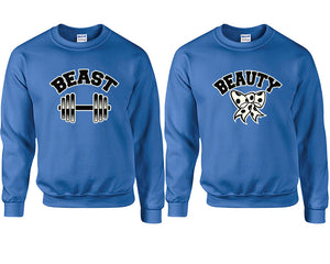 Beast and Beauty couple sweatshirts. Royal Blue sweaters for men, sweaters for women. Sweat shirt. Matching sweatshirts for couples