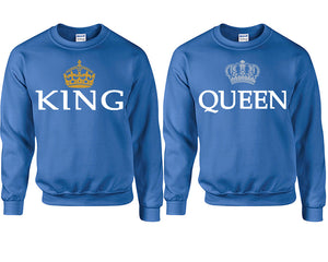 King Queen couple sweatshirts. Royal Blue sweaters for men, sweaters for women. Sweat shirt. Matching sweatshirts for couples
