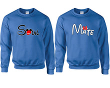Load image into Gallery viewer, Soul and Mate couple sweatshirts. Royal Blue sweaters for men, sweaters for women. Sweat shirt. Matching sweatshirts for couples
