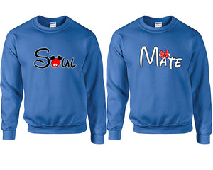 Soul and Mate couple sweatshirts. Royal Blue sweaters for men, sweaters for women. Sweat shirt. Matching sweatshirts for couples