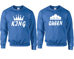 King and Queen couple sweatshirts. Royal Blue sweaters for men, sweaters for women. Sweat shirt. Matching sweatshirts for couples