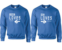 Görseli Galeri görüntüleyiciye yükleyin, She Loves Me and He Loves Me couple sweatshirts. Royal Blue sweaters for men, sweaters for women. Sweat shirt. Matching sweatshirts for couples
