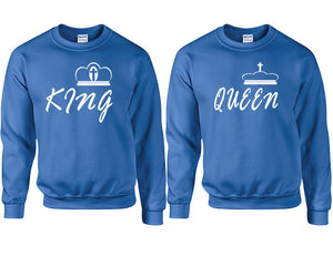 King and Queen couple sweatshirts. Royal Blue sweaters for men, sweaters for women. Sweat shirt. Matching sweatshirts for couples