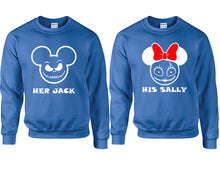 Load image into Gallery viewer, Her Jack and His Sally couple sweatshirts. Royal Blue sweaters for men, sweaters for women. Sweat shirt. Matching sweatshirts for couples
