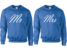 Cargar imagen en el visor de la galería, Mr and Mrs couple sweatshirts. Royal Blue sweaters for men, sweaters for women. Sweat shirt. Matching sweatshirts for couples

