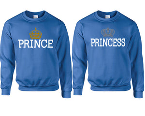 Prince Princess couple sweatshirts. Royal Blue sweaters for men, sweaters for women. Sweat shirt. Matching sweatshirts for couples