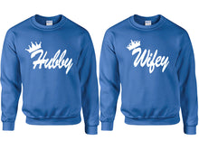이미지를 갤러리 뷰어에 로드 , Hubby and Wifey couple sweatshirts. Royal Blue sweaters for men, sweaters for women. Sweat shirt. Matching sweatshirts for couples
