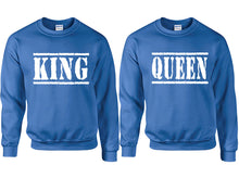 Load image into Gallery viewer, King and Queen couple sweatshirts. Royal Blue sweaters for men, sweaters for women. Sweat shirt. Matching sweatshirts for couples
