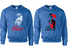 將圖片載入圖庫檢視器 Her Joker His Harley couple sweatshirts. Royal Blue sweaters for men, sweaters for women. Sweat shirt. Matching sweatshirts for couples
