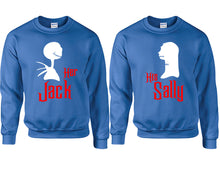 將圖片載入圖庫檢視器 Her Jack His Sally couple sweatshirts. Royal Blue sweaters for men, sweaters for women. Sweat shirt. Matching sweatshirts for couples
