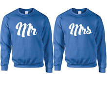 Load image into Gallery viewer, Mr and Mrs couple sweatshirts. Royal Blue sweaters for men, sweaters for women. Sweat shirt. Matching sweatshirts for couples
