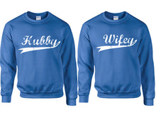 將圖片載入圖庫檢視器 Hubby Wifey couple sweatshirts. Royal Blue sweaters for men, sweaters for women. Sweat shirt. Matching sweatshirts for couples
