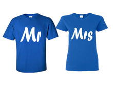 Cargar imagen en el visor de la galería, Mr and Mrs matching couple shirts.Couple shirts, Royal Blue t shirts for men, t shirts for women. Couple matching shirts.
