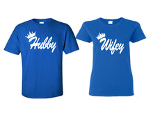 Görseli Galeri görüntüleyiciye yükleyin, Hubby and Wifey matching couple shirts.Couple shirts, Royal Blue t shirts for men, t shirts for women. Couple matching shirts.

