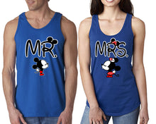 Load image into Gallery viewer, Mr Mrs  matching couple tank tops. Couple shirts, Royal Blue tank top for men, tank top for women. Cute shirts.
