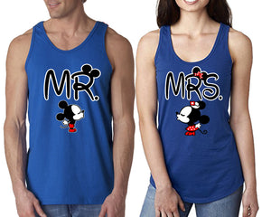 Mr Mrs  matching couple tank tops. Couple shirts, Royal Blue tank top for men, tank top for women. Cute shirts.