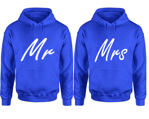 Mr and Mrs hoodies, Matching couple hoodies, Royal Blue pullover hoodies