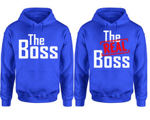 將圖片載入圖庫檢視器 The Boss The Real Boss hoodie, Matching couple hoodies, Royal Blue pullover hoodies. Couple jogger pants and hoodies set.

