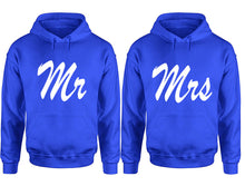 Cargar imagen en el visor de la galería, Mr and Mrs hoodies, Matching couple hoodies, Royal Blue pullover hoodies
