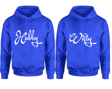 Charger l&#39;image dans la galerie, Hubby and Wifey hoodies, Matching couple hoodies, Royal Blue pullover hoodies
