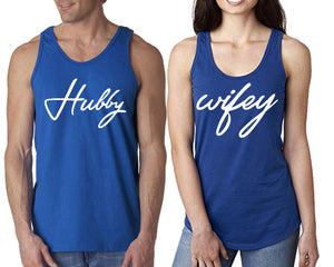 Hubby Wifey  matching couple tank tops. Couple shirts, Royal Blue tank top for men, tank top for women. Cute shirts.