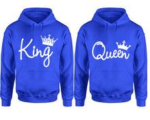將圖片載入圖庫檢視器 King Queen hoodie, Matching couple hoodies, Royal Blue pullover hoodies. Couple jogger pants and hoodies set.
