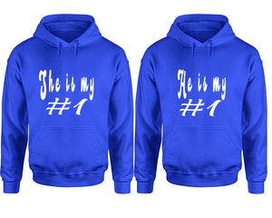 She's My Number 1 and He's My Number 1 hoodies, Matching couple hoodies, Royal Blue pullover hoodies