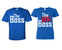 Load image into Gallery viewer, The Boss The Real Boss matching couple shirts.Couple shirts, Royal Blue t shirts for men, t shirts for women. Couple matching shirts.
