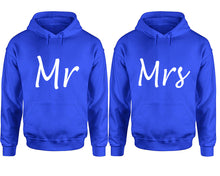Cargar imagen en el visor de la galería, Mr and Mrs hoodies, Matching couple hoodies, Royal Blue pullover hoodies
