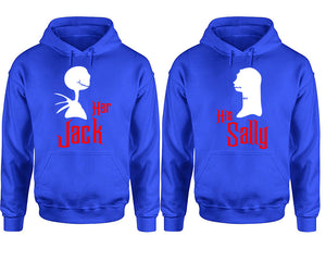 Her Jack His Sally hoodie, Matching couple hoodies, Royal Blue pullover hoodies. Couple jogger pants and hoodies set.