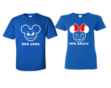Cargar imagen en el visor de la galería, Her Jack and His Sally matching couple shirts.Couple shirts, Royal Blue t shirts for men, t shirts for women. Couple matching shirts.
