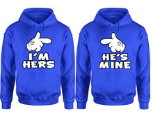 Cargar imagen en el visor de la galería, I&#39;m Hers He&#39;s Mine hoodie, Matching couple hoodies, Royal Blue pullover hoodies. Couple jogger pants and hoodies set.
