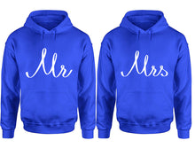 Görseli Galeri görüntüleyiciye yükleyin, Mr and Mrs hoodies, Matching couple hoodies, Royal Blue pullover hoodies
