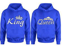 Load image into Gallery viewer, King Queen hoodie, Matching couple hoodies, Royal Blue pullover hoodies. Couple jogger pants and hoodies set.
