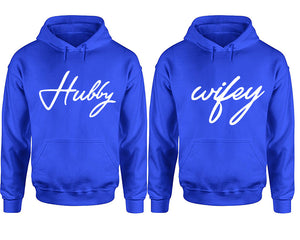 Hubby Wifey hoodie, Matching couple hoodies, Royal Blue pullover hoodies. Couple jogger pants and hoodies set.