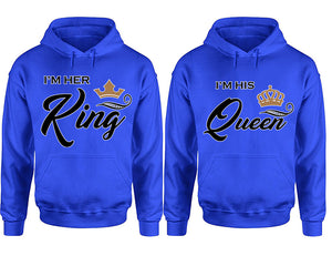 King Queen hoodie, Matching couple hoodies, Royal Blue pullover hoodies. Couple jogger pants and hoodies set.