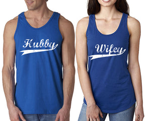 Hubby Wifey  matching couple tank tops. Couple shirts, Royal Blue tank top for men, tank top for women. Cute shirts.