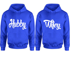 Hubby and Wifey hoodies, Matching couple hoodies, Royal Blue pullover hoodies