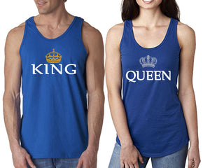 King Queen  matching couple tank tops. Couple shirts, Royal Blue tank top for men, tank top for women. Cute shirts.