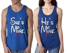 將圖片載入圖庫檢視器 She&#39;s Mine He&#39;s Mine  matching couple tank tops. Couple shirts, Royal Blue tank top for men, tank top for women. Cute shirts.
