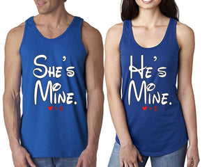 She's Mine He's Mine  matching couple tank tops. Couple shirts, Royal Blue tank top for men, tank top for women. Cute shirts.