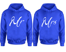 Load image into Gallery viewer, Mr and Mrs hoodies, Matching couple hoodies, Royal Blue pullover hoodies
