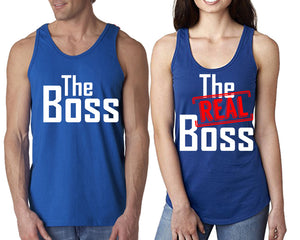 The Boss The Real Boss  matching couple tank tops. Couple shirts, Royal Blue tank top for men, tank top for women. Cute shirts.