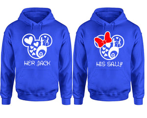 Her Jack and His Sally hoodie, Matching couple hoodies, Royal Blue pullover hoodies. Couple jogger pants and hoodies set.