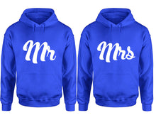 Cargar imagen en el visor de la galería, Mr and Mrs hoodies, Matching couple hoodies, Royal Blue pullover hoodies
