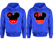 Görseli Galeri görüntüleyiciye yükleyin, Mickey Minnie hoodie, Matching couple hoodies, Royal Blue pullover hoodies. Couple jogger pants and hoodies set.
