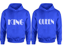 Cargar imagen en el visor de la galería, King and Queen hoodies, Matching couple hoodies, Royal Blue pullover hoodies
