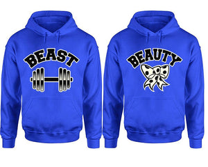 Beast Beauty hoodie, Matching couple hoodies, Royal Blue pullover hoodies. Couple jogger pants and hoodies set.