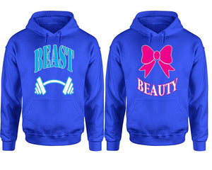 Beast Beauty hoodie, Matching couple hoodies, Royal Blue pullover hoodies. Couple jogger pants and hoodies set.