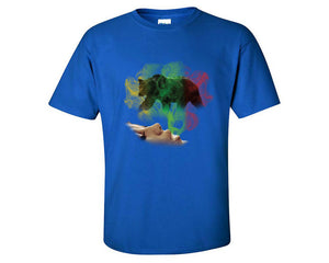 Woman Rasta Smoke Bear custom t shirts, graphic tees. Royal Blue t shirts for men. Royal Blue t shirt for mens, tee shirts.